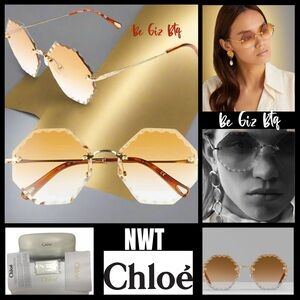 NWT Chloé Authentic Gold Tone/ Brown Gradient CE143S Rosie Octagonal Sunglasses